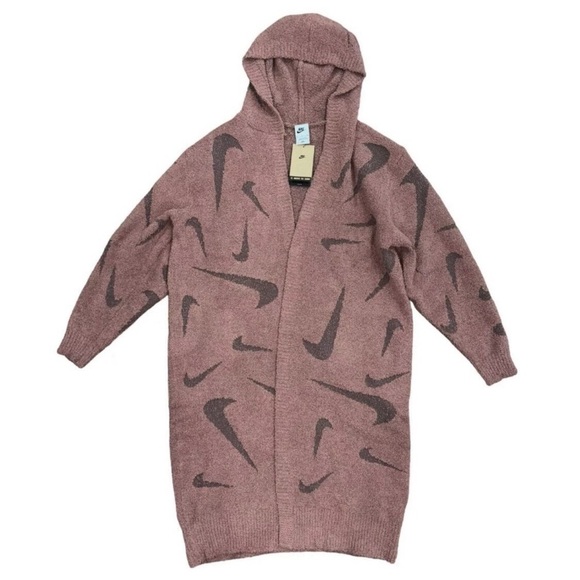 Nike Sportswear Phoenix Cozy Boucle Long Knit Cardigan Smokey Mauve Size Large - Picture 3 of 13